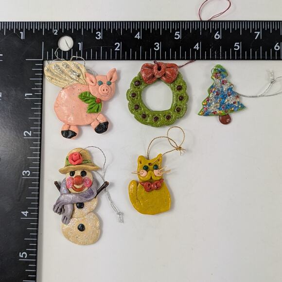 Lot 5 Christmas Ornaments Miniature Handmade Clay Cottage Rustic Arts & Crafts - Picture 8 of 9